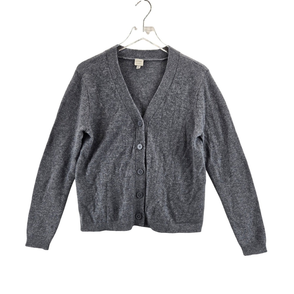 Nouveaux Womens 100% Cashmere V-Neck Cardigan Sweater Gray Large Button Front
